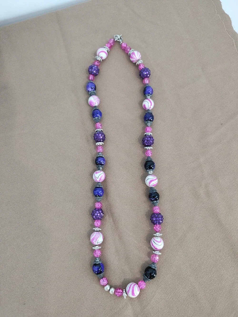 Handmade Pink & Purple Beaded Necklace